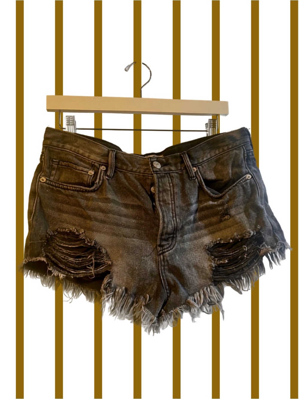 Free People Washed Black Distressed Denim Cutoff Shorts